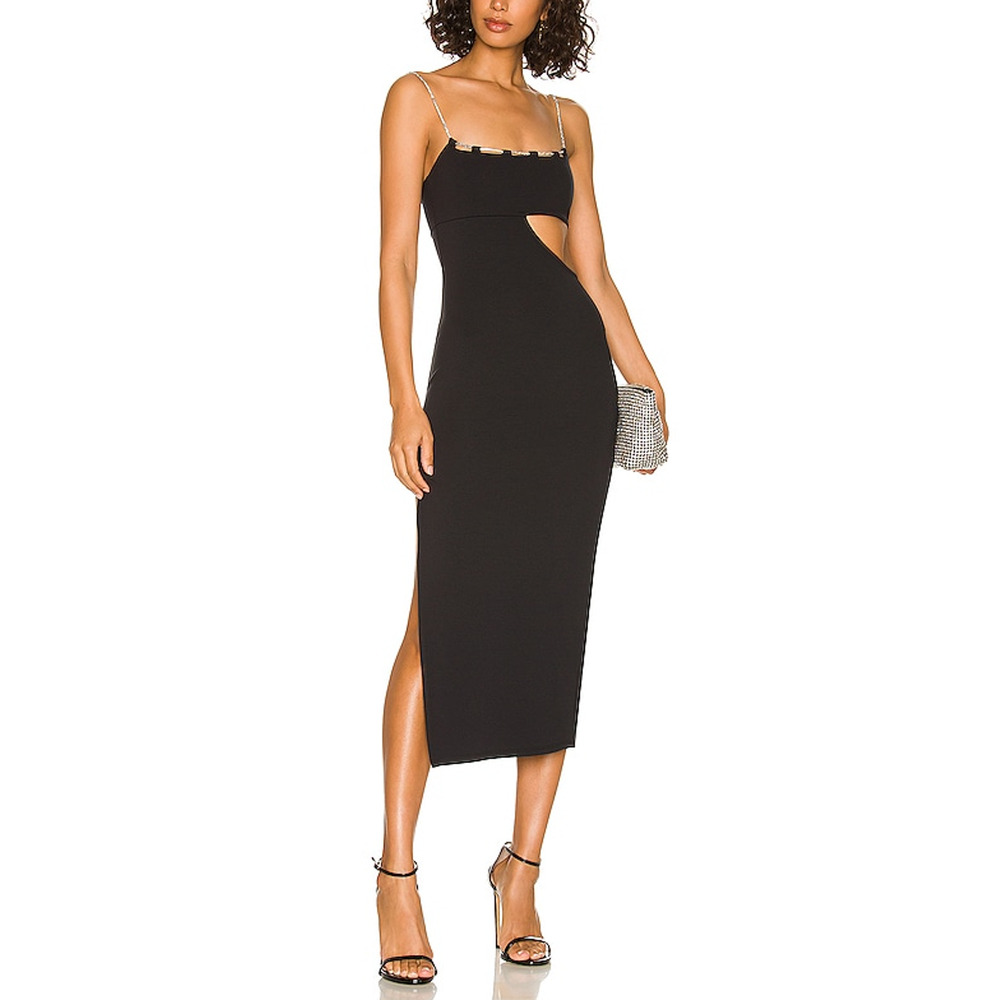 Lovers And Friends 'Charlotte' Black Crystal Embellished Cut Out Midi Dress